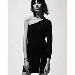 R13 Black One Shoulder French Terry Cotton Sweatshirt Dress 2016 Zip Slit S